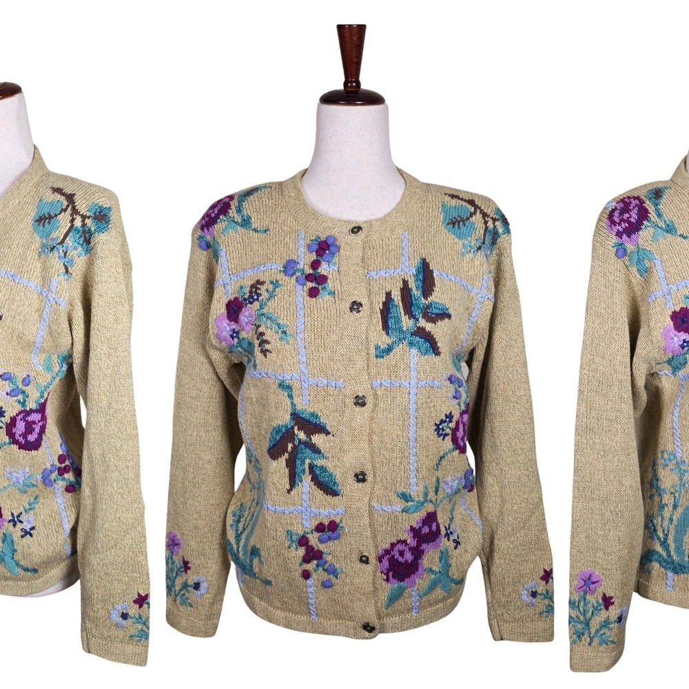 Jantzen Sweater Small 90s Cottagecore Floral‎ Crocheted Feminine Granniecore NWT
